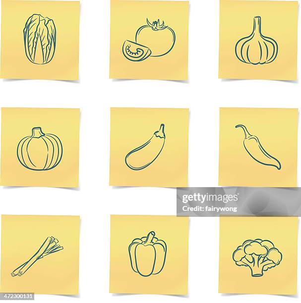 vegetable post-it ontes - broccoli isolated stock illustrations