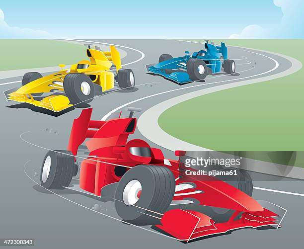 stockillustraties, clipart, cartoons en iconen met animated sports cars racing around a bend - chauffeur beroep