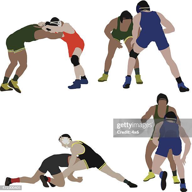 wrestlers in action - vest stock illustrations