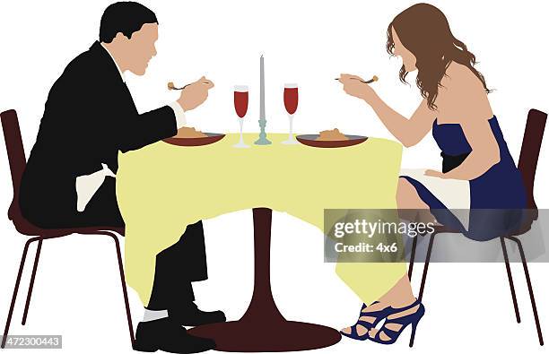 couple eating food in a restaurant - dining restaurant stock illustrations