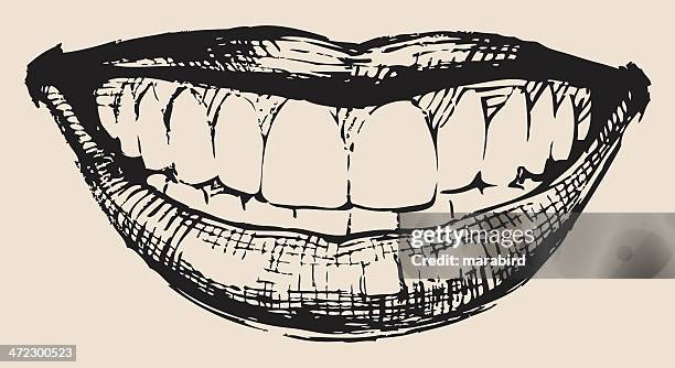 an illustration of a smile in black and white - teeth stock illustrations