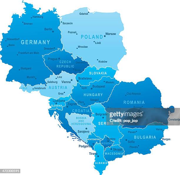 karte von europa-staaten und städte - serbia and montenegro stock-grafiken, -clipart, -cartoons und -symbole