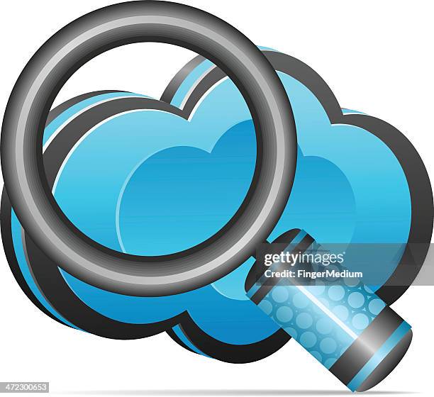 cloud icon with magnifying glass - usability testing stock illustrations