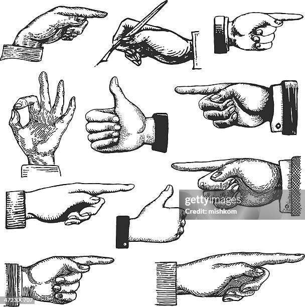 hand drawings - finger pointing drawing stock illustrations