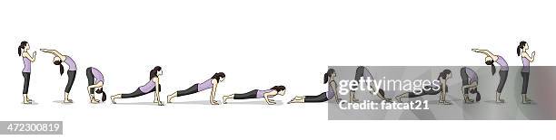 stockillustraties, clipart, cartoons en iconen met how-to illustration of yoga sun salutations - meervoudig beeld