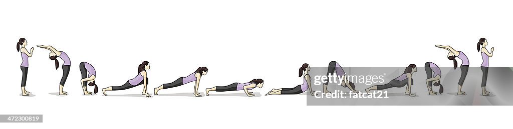 How-to illustration of yoga Sun Salutations