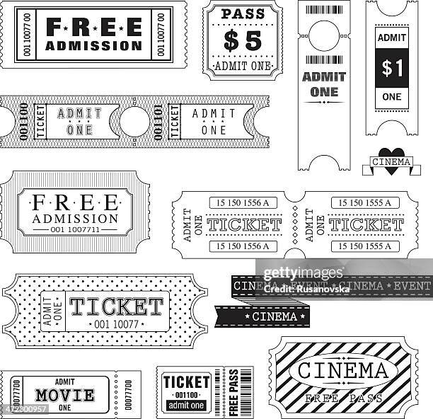 stockillustraties, clipart, cartoons en iconen met set of movie tickets (black and white) - filmkaartje