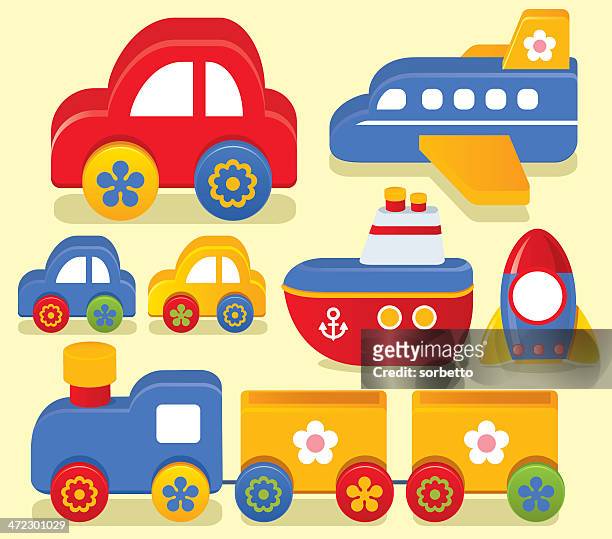 baby toy collection - toy truck stock illustrations