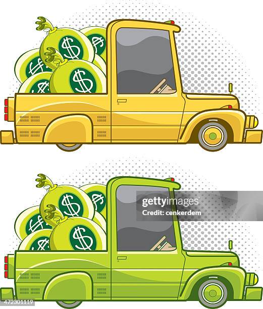 retro truck that carrying the money - cargo van side stock illustrations