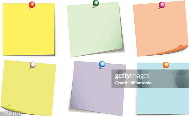 sticky notes color set with push pin - sticky note push pin stock illustrations