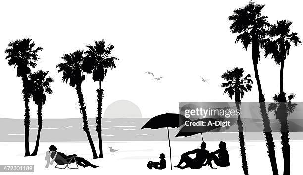 beachsunset - palm tree shadow stock illustrations