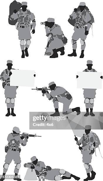 multiple images of a military soldier - special forces stock illustrations