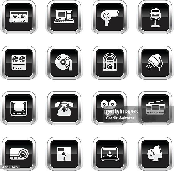 supergloss black icons - retro electronics - jukebox stock illustrations