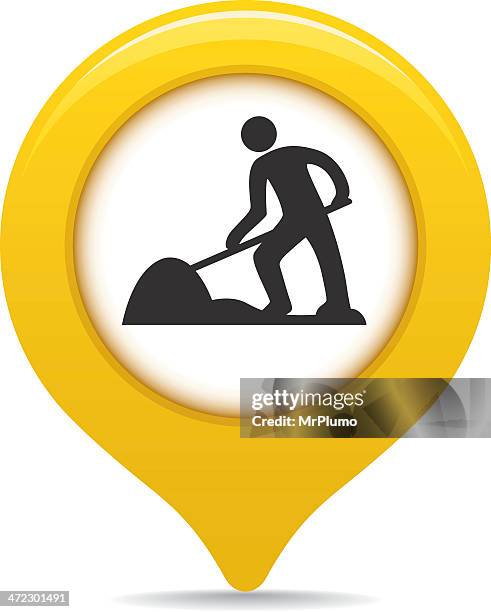 under construction map pointer - men at work sign stock illustrations