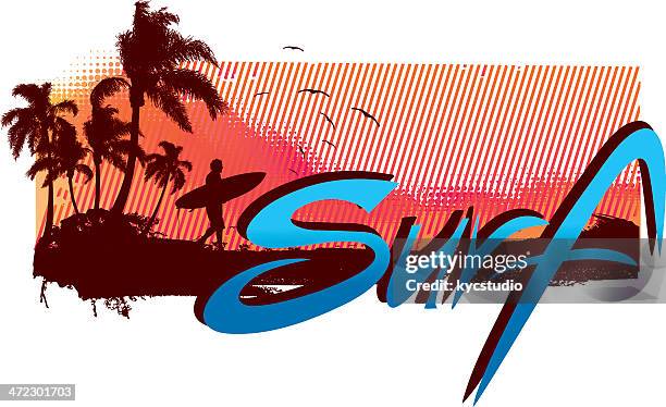 surf beach scene - psychedelic type stock illustrations
