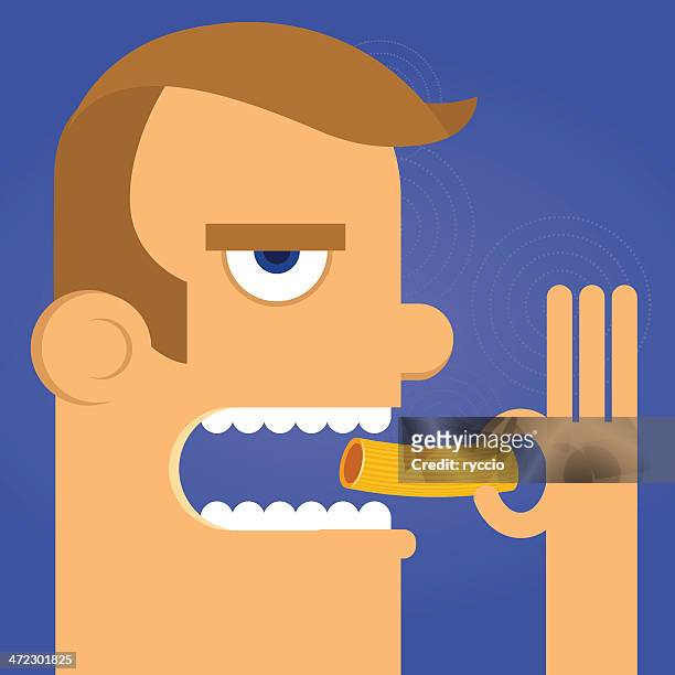 man eating pasta - ugly cartoon characters stock illustrations