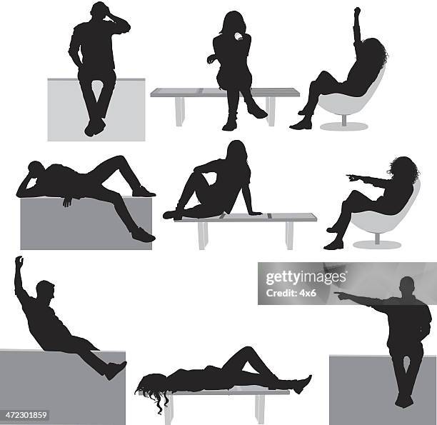 silhouette der legeren personen - liegen stock-grafiken, -clipart, -cartoons und -symbole