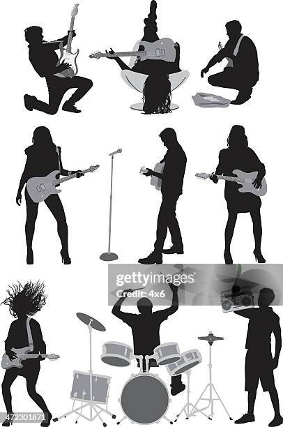 menschen spielen rock'n roll-musik - saiteninstrument spielen stock-grafiken, -clipart, -cartoons und -symbole