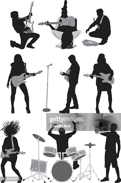 people playing rock and roll music - band silhouette stock illustrations