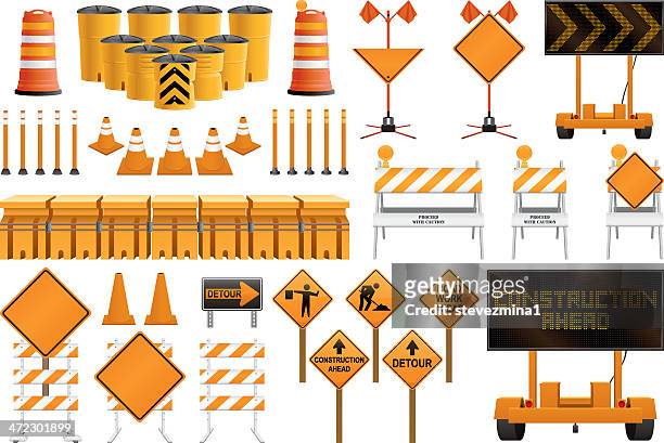 bau beschilderung - construction barrier stock-grafiken, -clipart, -cartoons und -symbole