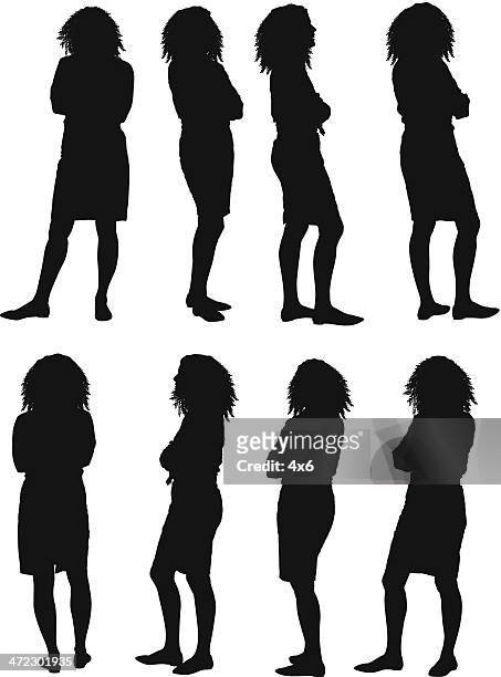 stockillustraties, clipart, cartoons en iconen met silhouettes of women posing with arms crossed - multiple image