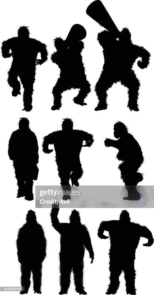Multiple silhouettes of gorillas