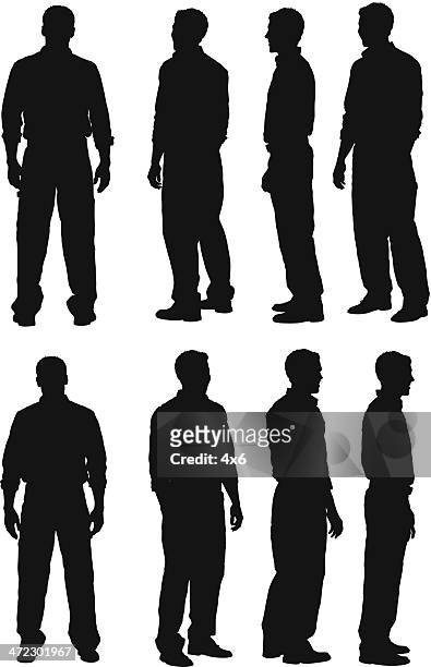 multiple silhouette of men standing - in silhouette stock illustrations