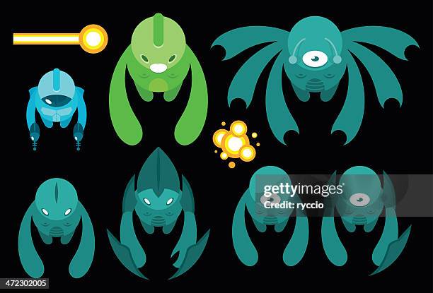 space creatures and astronaut - video game testing stock illustrations