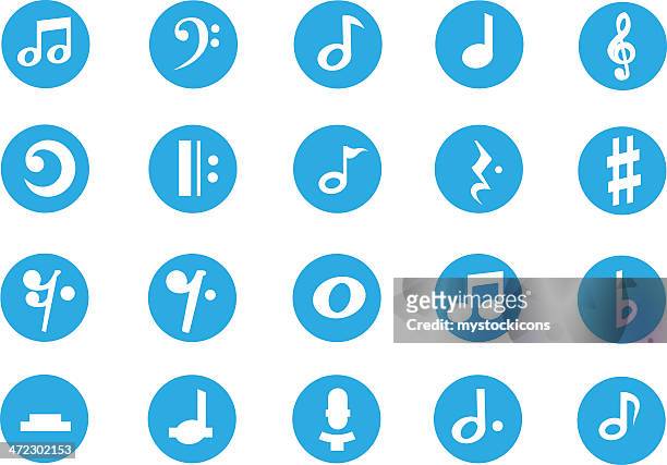 ilustraciones, imágenes clip art, dibujos animados e iconos de stock de azul notas musicales y símbolos - nota musical negra
