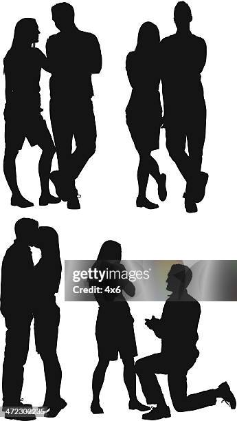 multiple silhouettes of a couple - engagement ring clipart stock illustrations