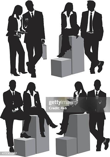 business people sitting on box - ipad portrait stock illustrations