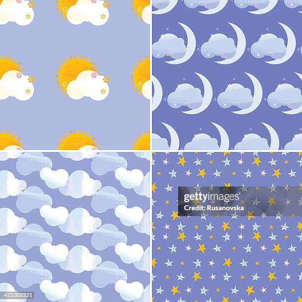 stockillustraties, clipart, cartoons en iconen met day and night seamless patterns - baby summer