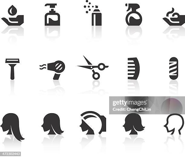 friseursalon icons/einfache schwarz-serie - dauerwelle stock-grafiken, -clipart, -cartoons und -symbole