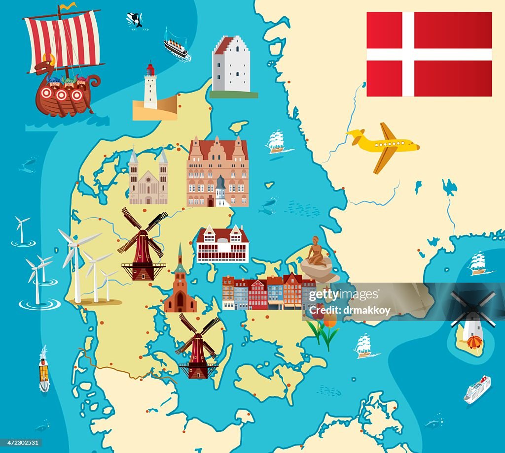 Cartoon map of Denmark