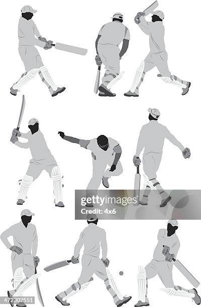 stockillustraties, clipart, cartoons en iconen met cricket players in action - cricket bat