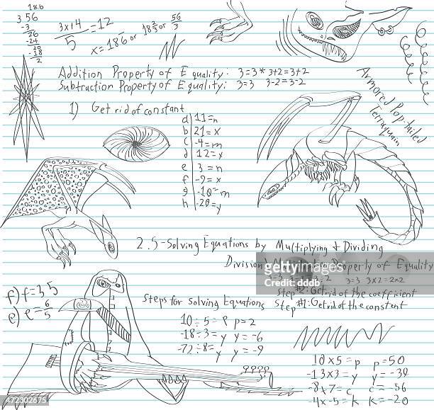 junior high math class doodle - kids homework folder stock illustrations
