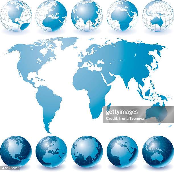 globe set and world map - australia stock illustrations