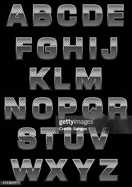 alphabet with perforation - metal letters stock illustrations