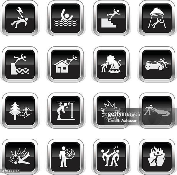 supergloss black icons - accidents - skiing icon stock illustrations