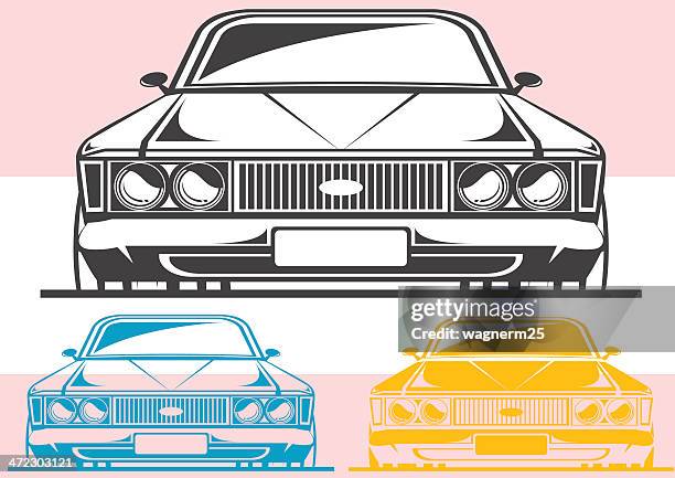 old muscle car front view - convertible front view stock illustrations