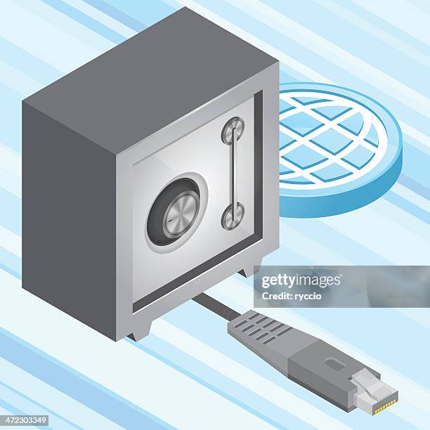 isometric data protection - storage unit lock stock illustrations