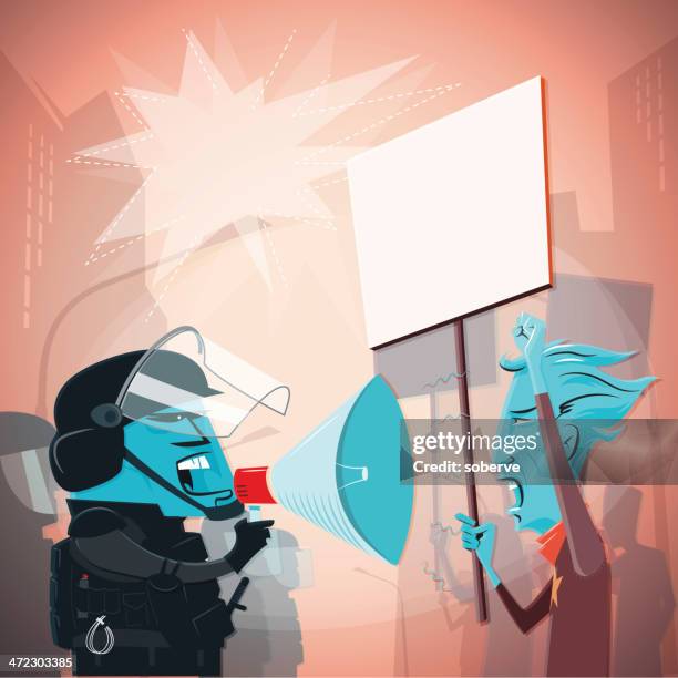 angry cop - occupy wall street protest stock illustrations