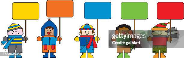 multiethnic boys with signs - hispanic boy stock illustrations