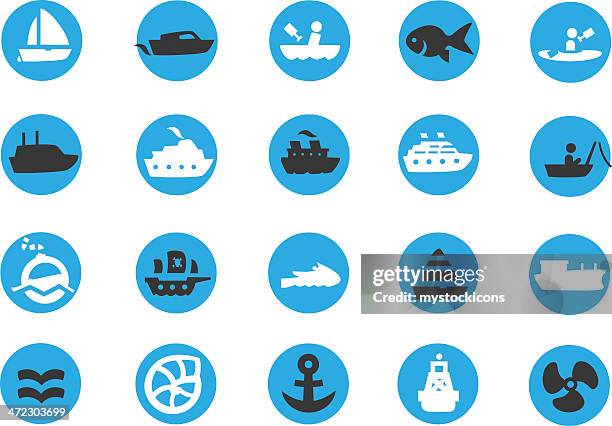 blue boot segeln-icons - motorboating stock-grafiken, -clipart, -cartoons und -symbole