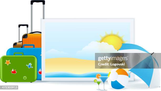 ilustraciones, imágenes clip art, dibujos animados e iconos de stock de de viaje - bolsa de playa