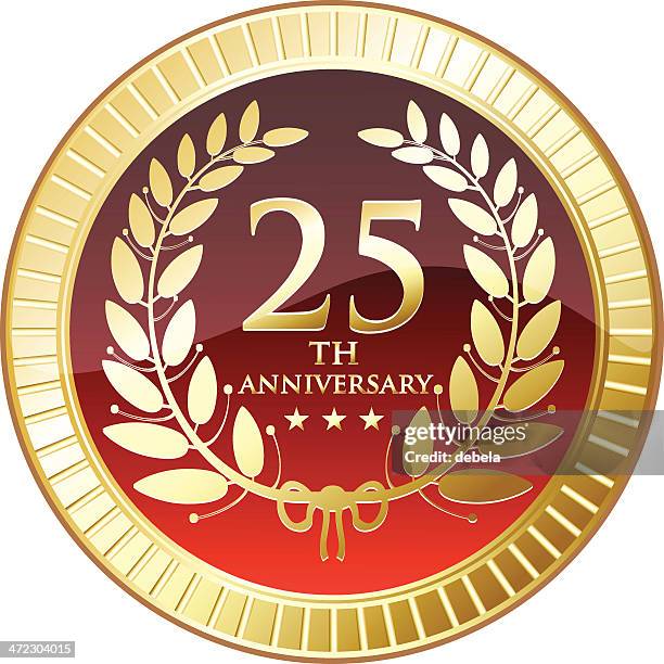 stockillustraties, clipart, cartoons en iconen met medal celebrating twenty fifth anniversary - 25 29 jaar