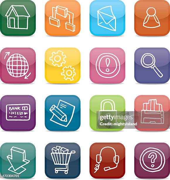 website and internet app style icon set - printer security stock illustrations