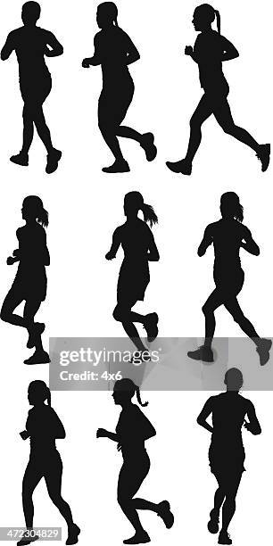 women jogging - marathon runner woman clipart stock illustrations