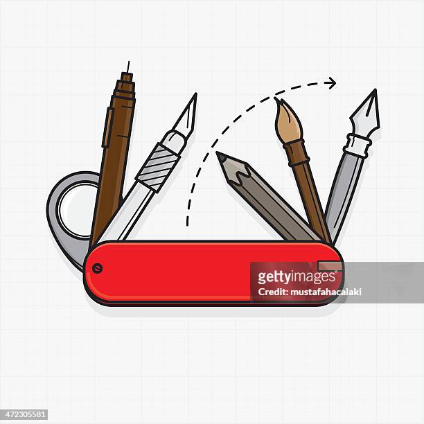designer tools as swiss army knife - ballpoint pen stock illustrations