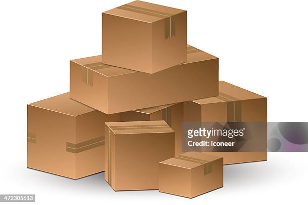 cardboard box - gestapelt stock-grafiken, -clipart, -cartoons und -symbole